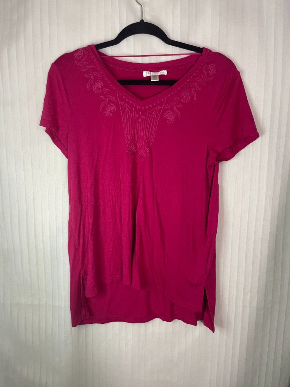 Spense Petite Women's Pink Embroidered V-Neck Short Sleeve Top Size PL